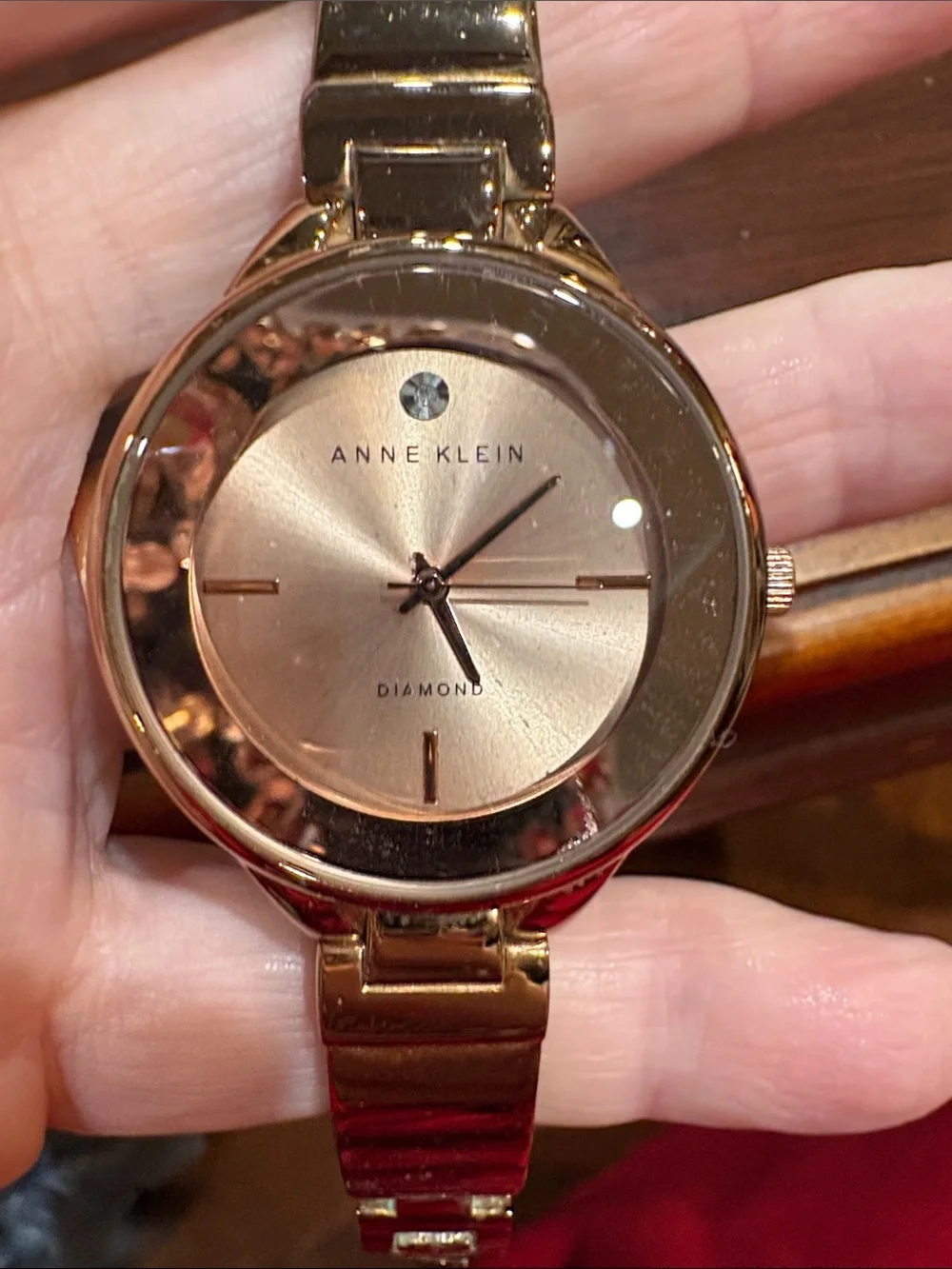 Anne Klein Gold Tone Bracelet Watch with Single Diamond Accent